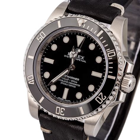 rolex 114060 on leather strap.